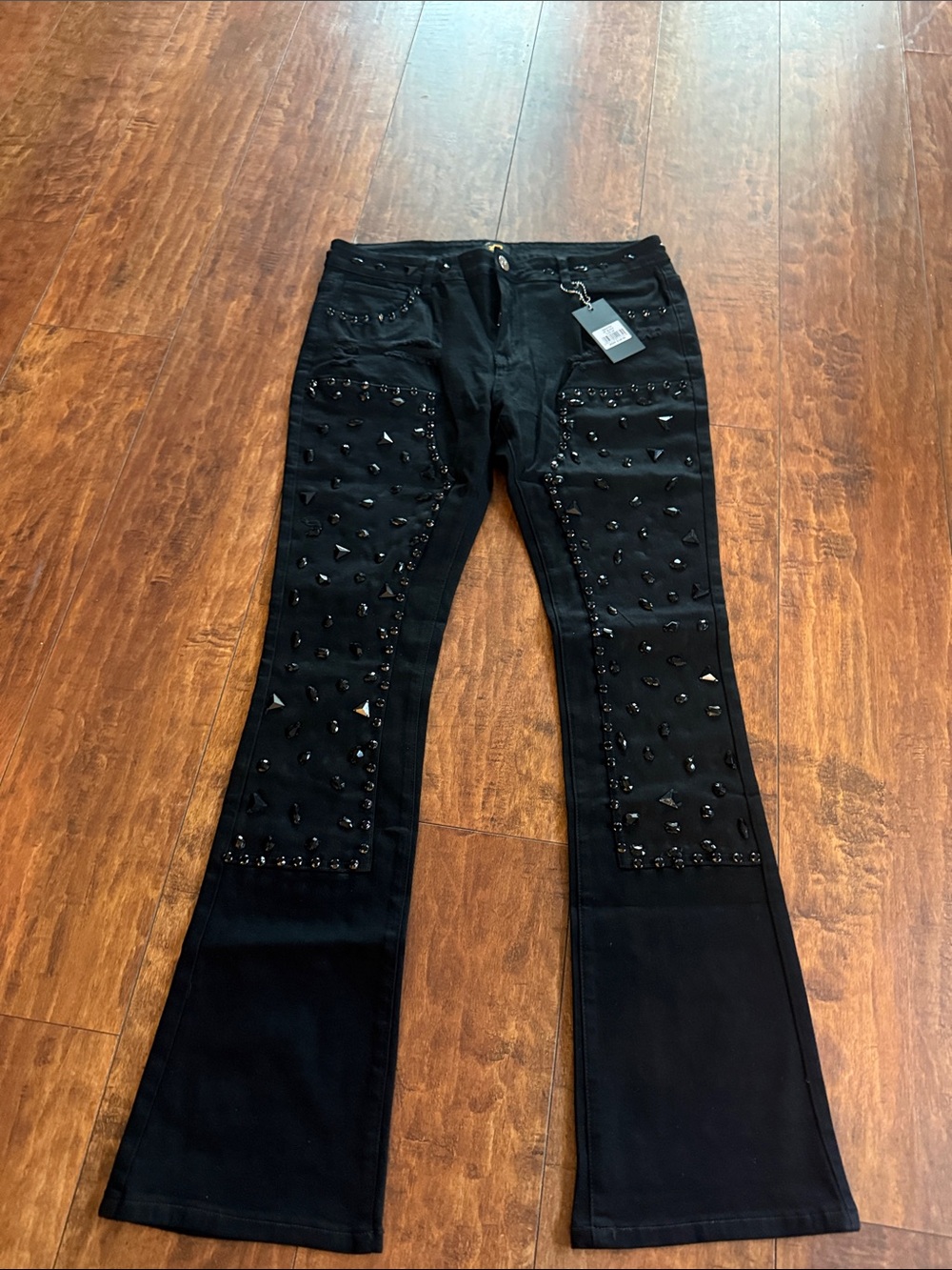 Black Embellished Women's Flare Jeans